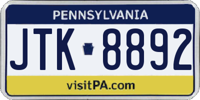 PA license plate JTK8892