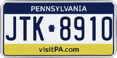 PA license plate JTK8910