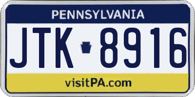 PA license plate JTK8916