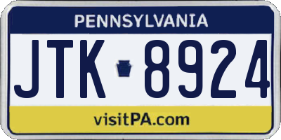 PA license plate JTK8924