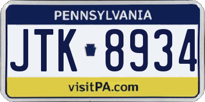 PA license plate JTK8934