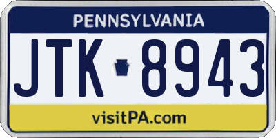 PA license plate JTK8943