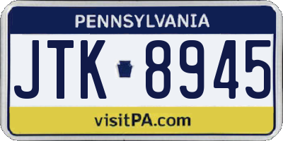 PA license plate JTK8945