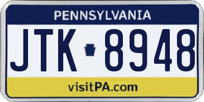 PA license plate JTK8948