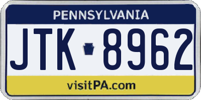 PA license plate JTK8962