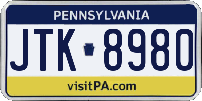 PA license plate JTK8980
