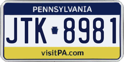 PA license plate JTK8981