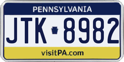 PA license plate JTK8982