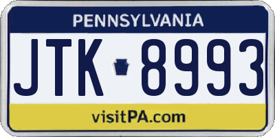 PA license plate JTK8993