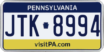 PA license plate JTK8994