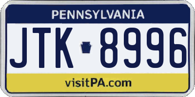PA license plate JTK8996
