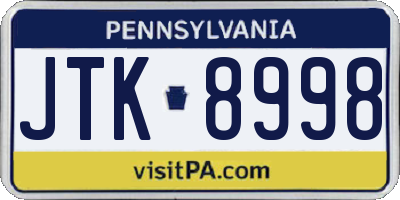 PA license plate JTK8998