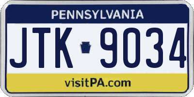 PA license plate JTK9034
