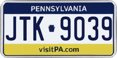 PA license plate JTK9039