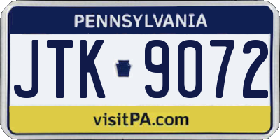 PA license plate JTK9072