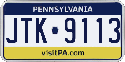 PA license plate JTK9113