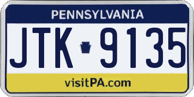 PA license plate JTK9135