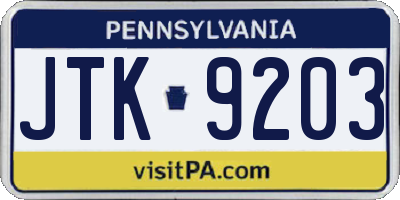 PA license plate JTK9203