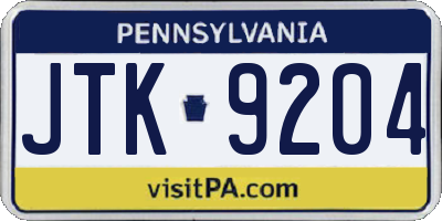 PA license plate JTK9204