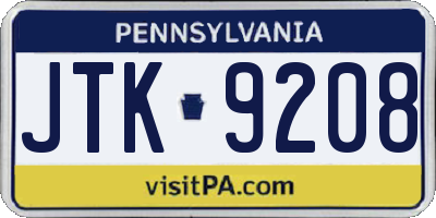 PA license plate JTK9208