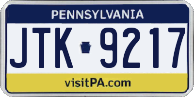 PA license plate JTK9217