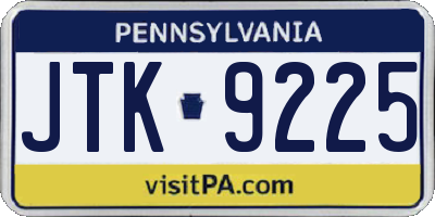 PA license plate JTK9225