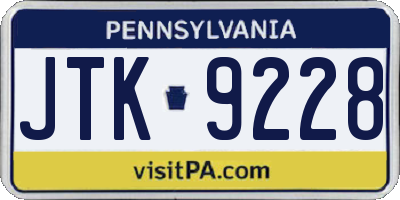 PA license plate JTK9228