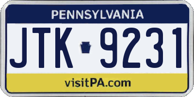 PA license plate JTK9231