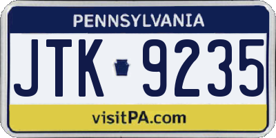 PA license plate JTK9235