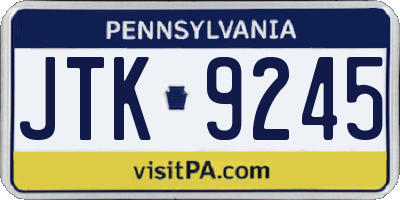 PA license plate JTK9245