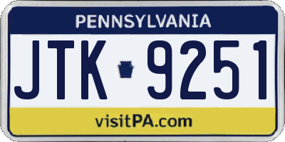 PA license plate JTK9251