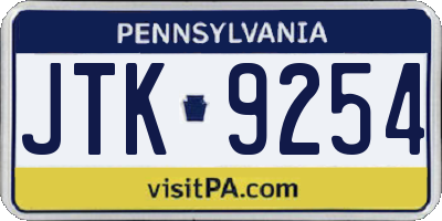 PA license plate JTK9254