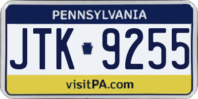 PA license plate JTK9255
