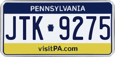 PA license plate JTK9275