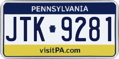 PA license plate JTK9281