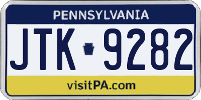 PA license plate JTK9282