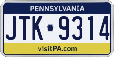 PA license plate JTK9314