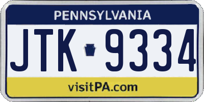 PA license plate JTK9334