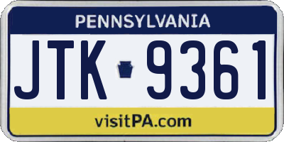 PA license plate JTK9361