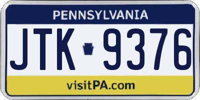 PA license plate JTK9376