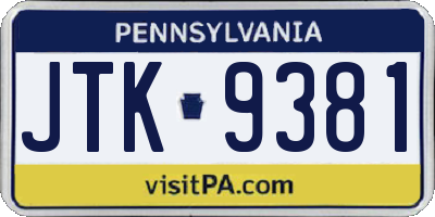 PA license plate JTK9381