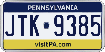 PA license plate JTK9385