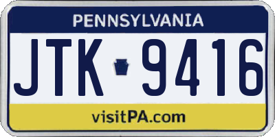 PA license plate JTK9416