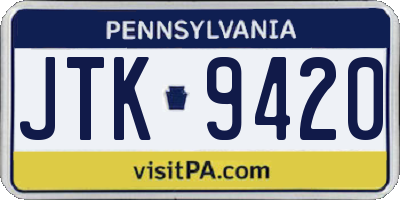 PA license plate JTK9420