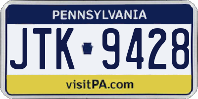 PA license plate JTK9428