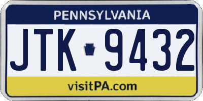 PA license plate JTK9432