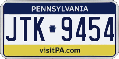 PA license plate JTK9454