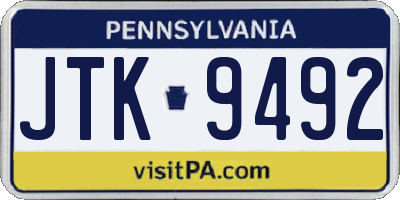 PA license plate JTK9492