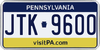 PA license plate JTK9600