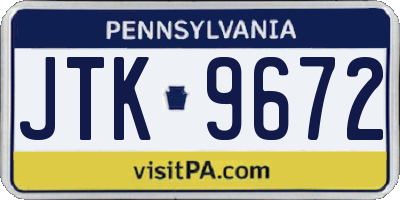 PA license plate JTK9672